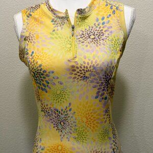 Shebeest sleeveless top, made for cycling, yellow floral print, back pockets, S
